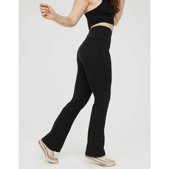 aerie Pants - Aerie Offline Flare Leggings Women's XL The OG High Rise Fold Over in Black